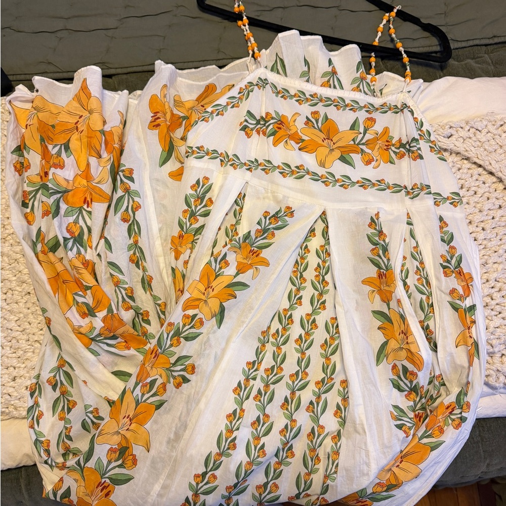 FARM Rio White and Orange Floral Maxi Dress